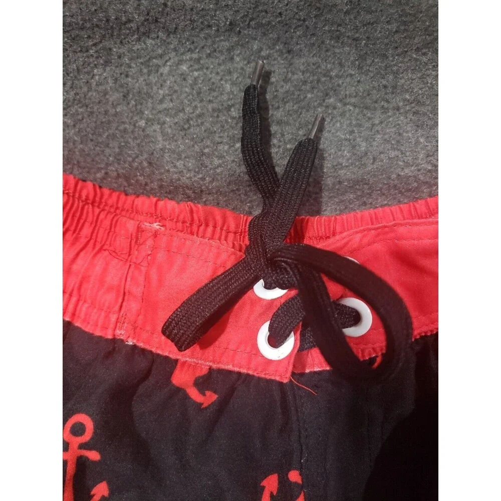 ZENCO Red Anchors Print On Black Men's Swim Board Shorts Trunks Medium